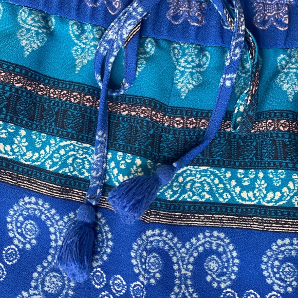 Loft Blue/Teal India Boho Print Dressy Elastic/Tie Waist Pocketed shorts M - Picture 4 of 5